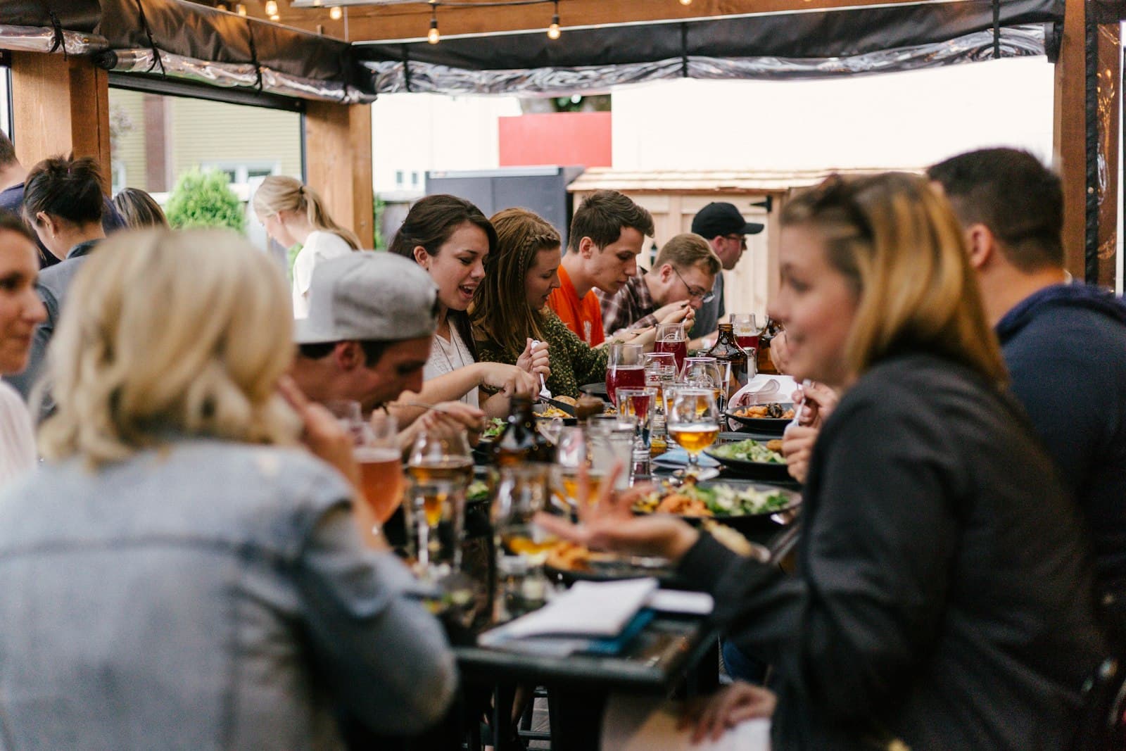 People gathering around food